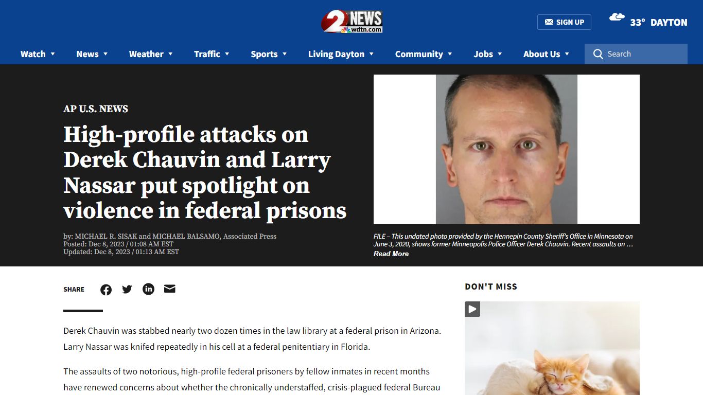 High-profile attacks on Derek Chauvin and Larry Nassar put ... - WDTN.com